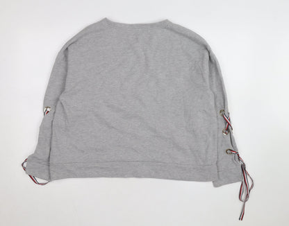 Tommy Hilfiger Women Grey Size M Pullover Sweatshirt with Lace-Up Accents