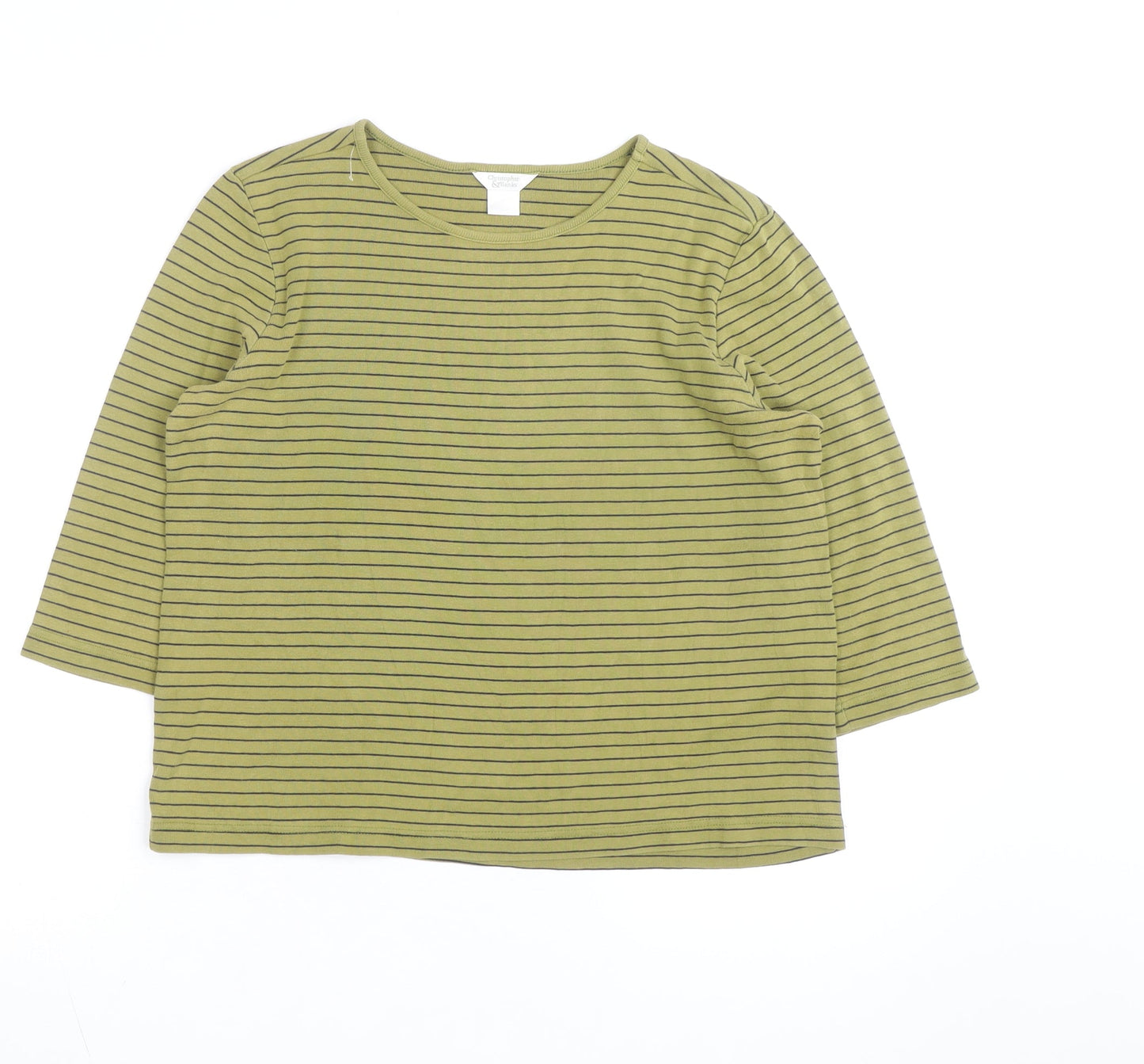 Christopher & Banks Men's Green Striped 3/4 Sleeve Cotton T-Shirt L