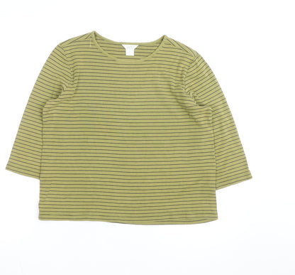 Christopher & Banks Men's Green Striped 3/4 Sleeve Cotton T-Shirt L
