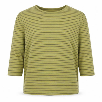 Christopher & Banks Men's Green Striped 3/4 Sleeve Cotton T-Shirt L