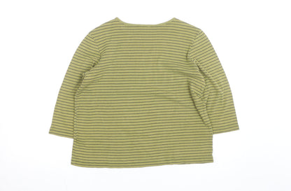 Christopher & Banks Men's Green Striped 3/4 Sleeve Cotton T-Shirt L