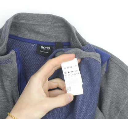 Hugo Boss Men's Grey 1/4 Zip Regular Fit Sweatshirt, Size L