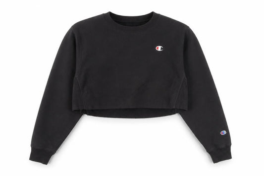 Front view of Champion unisex black small pullover fleece sweatshirt