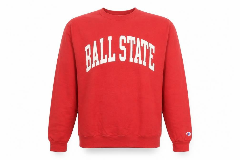 Champion Men's Red Ball State Pullover Crew Neck Sweatshirt L