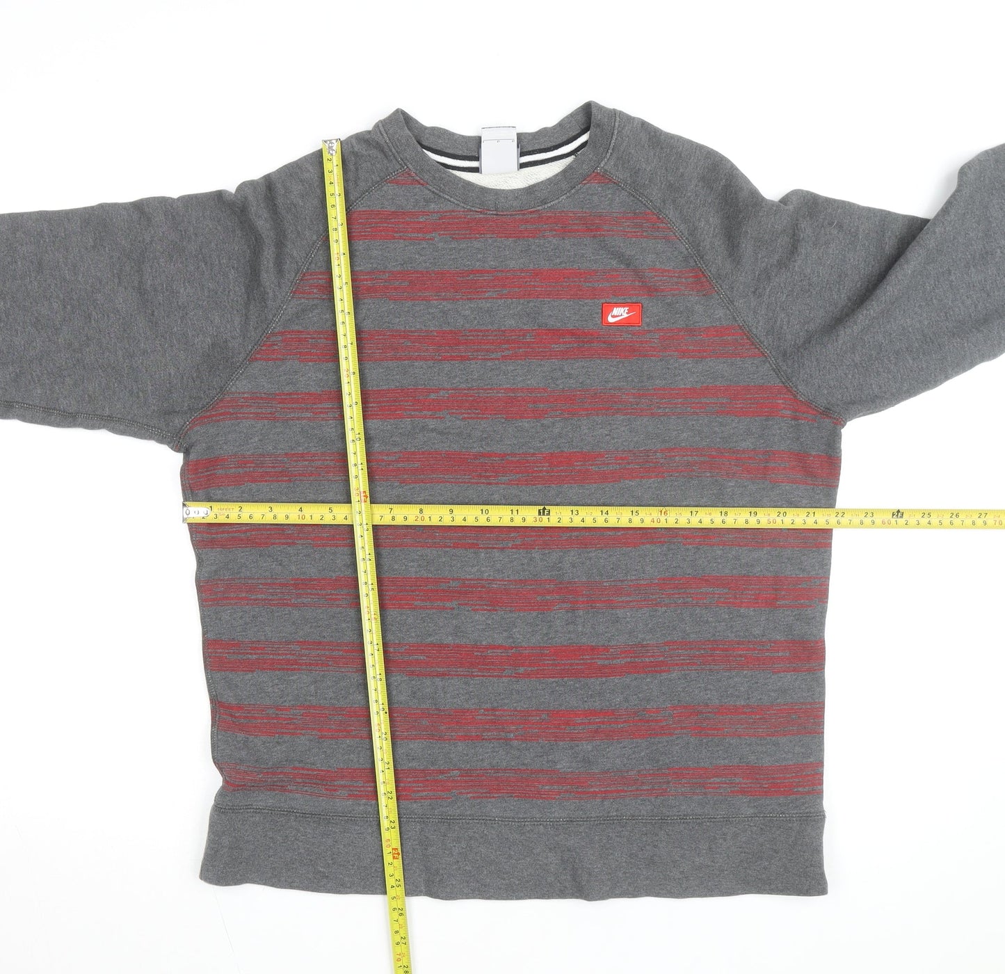 Nike Mens Grey Red Striped Crew Neck Pullover Sweatshirt L
