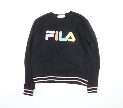 FILA Womens Black Sweatshirt Small Logo Crew Neck Pullover