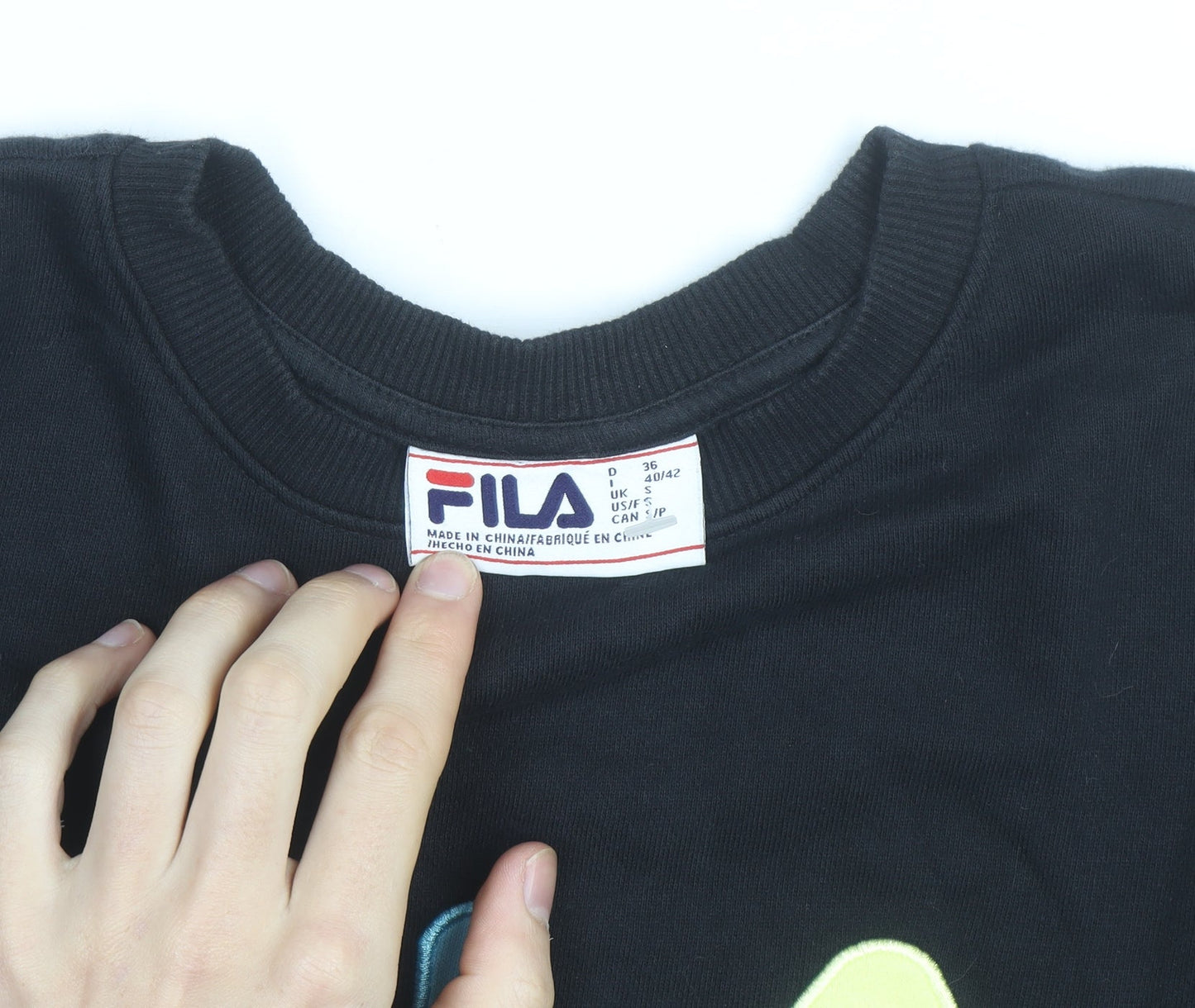 FILA Womens Black Sweatshirt Small Logo Crew Neck Pullover