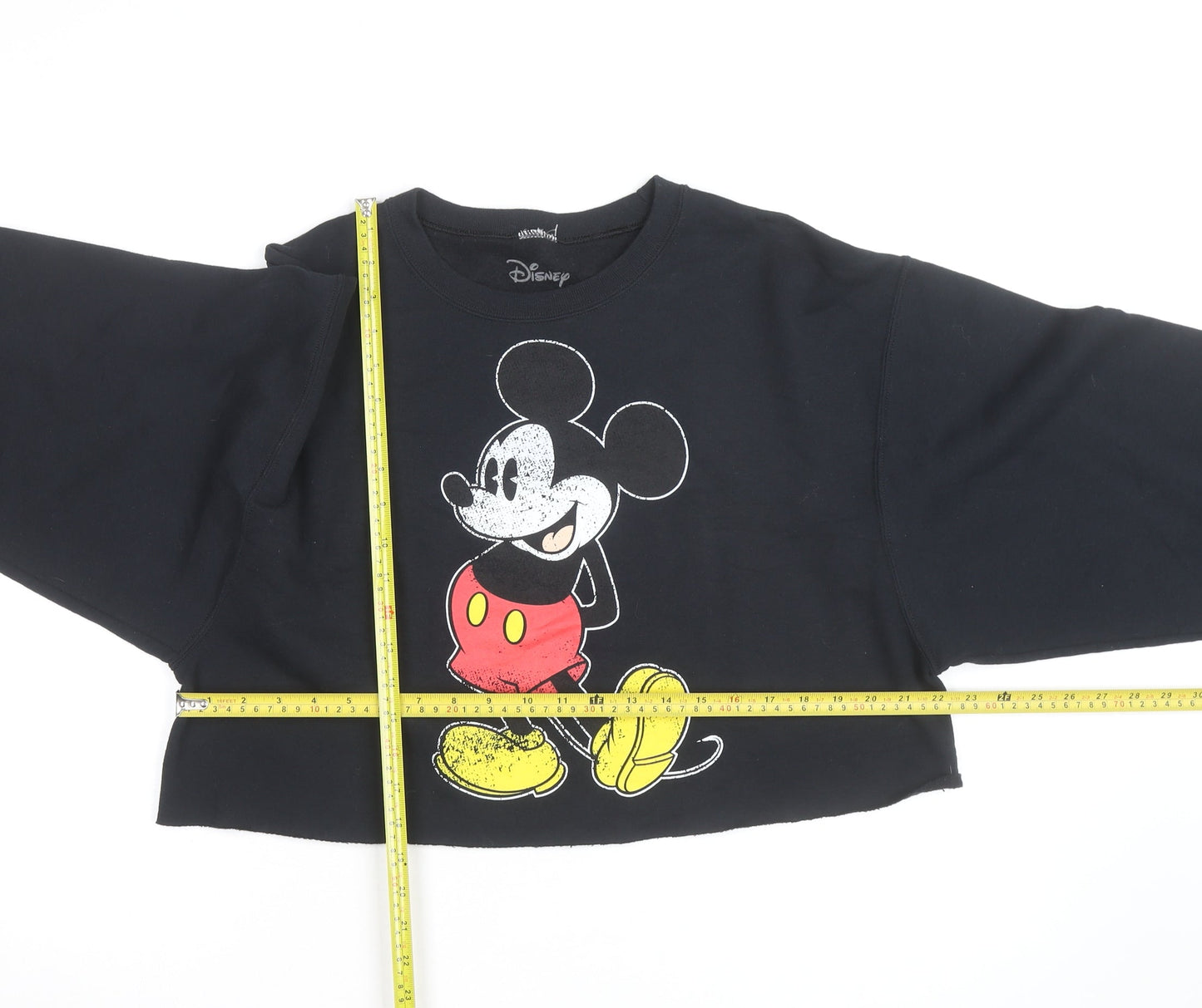 Disney Womens Black L Cropped Mickey Mouse Graphic Sweatshirt