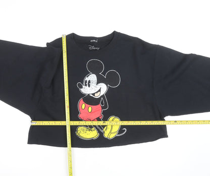 Disney Womens Black L Cropped Mickey Mouse Graphic Sweatshirt