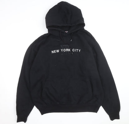 NYC Men's Black Pullover Hoodie L Embroidered New York City Sweatshirt