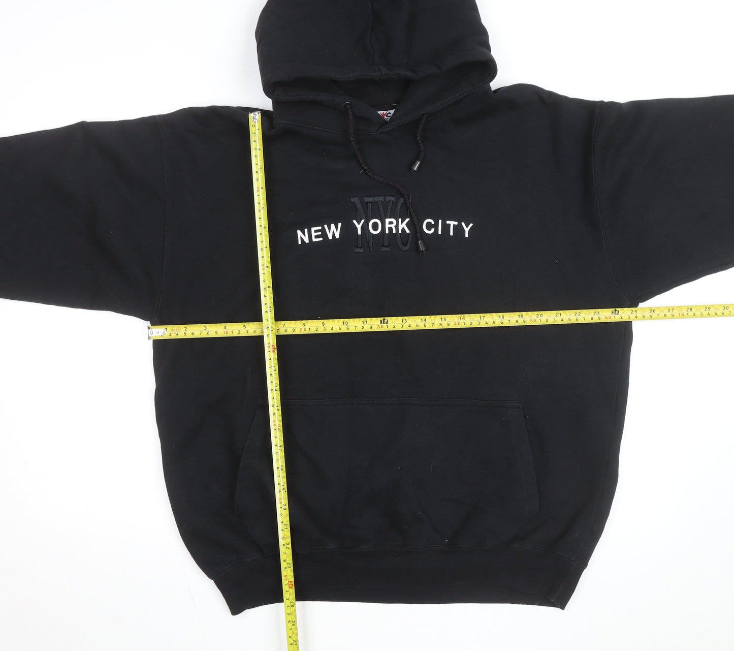 NYC Men's Black Pullover Hoodie L Embroidered New York City Sweatshirt