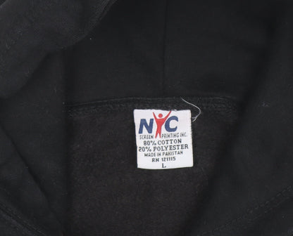 NYC Men's Black Pullover Hoodie L Embroidered New York City Sweatshirt