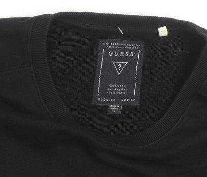 Guess Men's Black Cotton Crew Neck Pullover Sweatshirt L