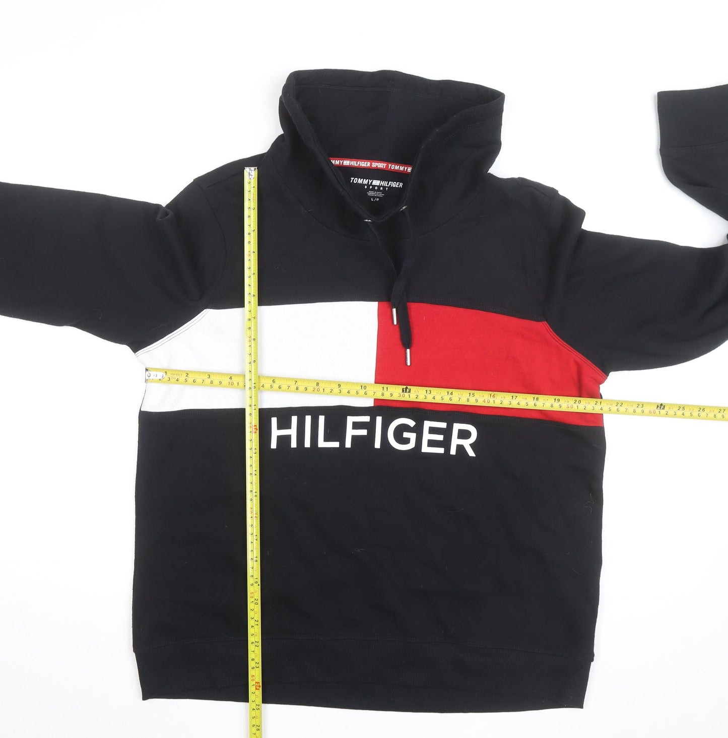Tommy Hilfiger Men’s Black L Pullover Hoodie Logo Sports Fleece
