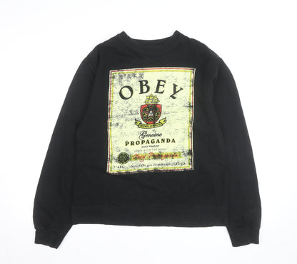 Obey Men's Black Small Pullover Graphic Sweatshirt