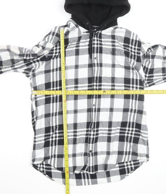 Next Mens Black Checked Flannel Hooded Shirt M Full Zip