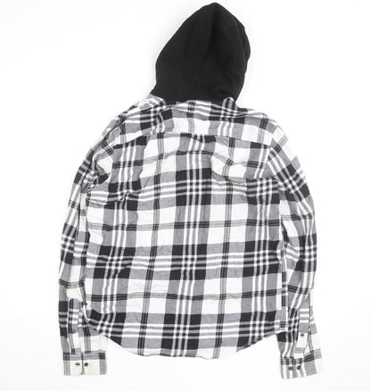 Next Mens Black Checked Flannel Hooded Shirt M Full Zip