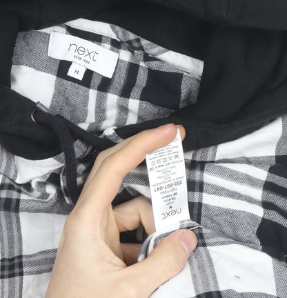 Next Mens Black Checked Flannel Hooded Shirt M Full Zip