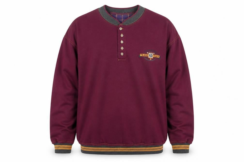 Gitano Men's Red XL Henley Sweatshirt with Logo Detail