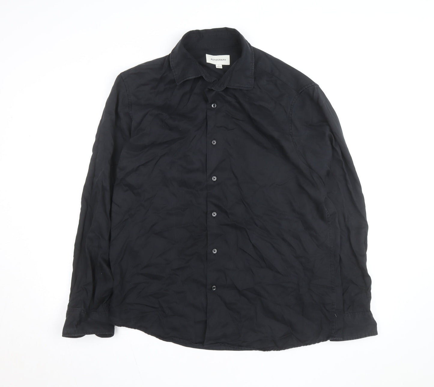 Marks and Spencer Men’s Black Lyocell Long Sleeve Button-Up Shirt L