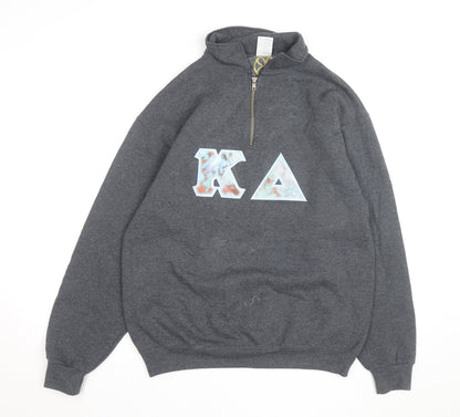 Jerzees Men's Grey 1/2 Zip College Graphic Sweatshirt M