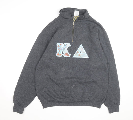 Jerzees Men's Grey 1/2 Zip College Graphic Sweatshirt M