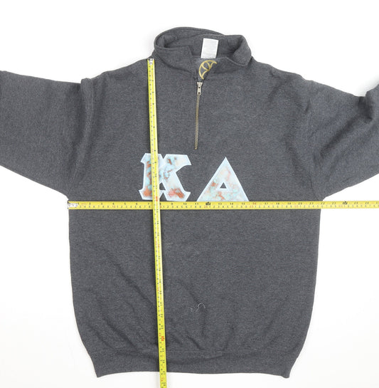 Jerzees Men's Grey 1/2 Zip College Graphic Sweatshirt M
