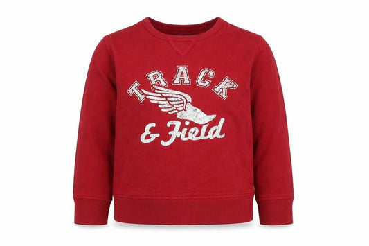 Front view of The Children's Place boys’ red track & field graphic crew neck sweatshirt 10-12 years