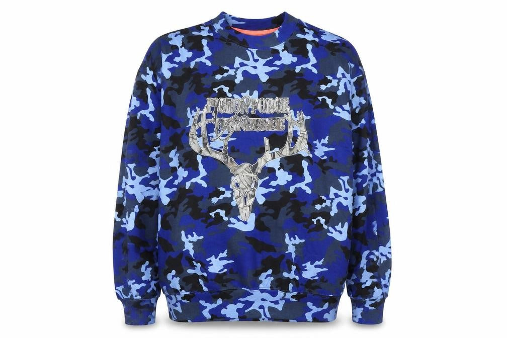 U.S. Vintage Men's Blue Camouflage Deer Graphic Pullover Sweatshirt L