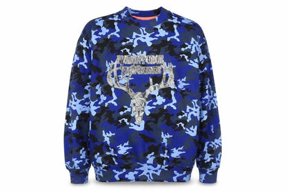 U.S. Vintage Men's Blue Camouflage Deer Graphic Pullover Sweatshirt L