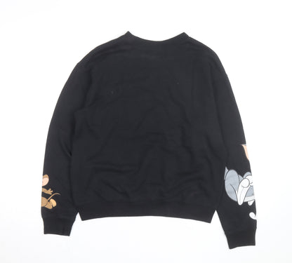 Tom and Jerry Mens Black M Crew Neck Graphic Print Sweatshirt