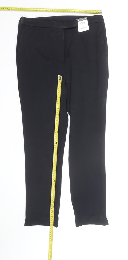 Marks and Spencer Women Black Slim Ankle Trousers Size 12 Regular