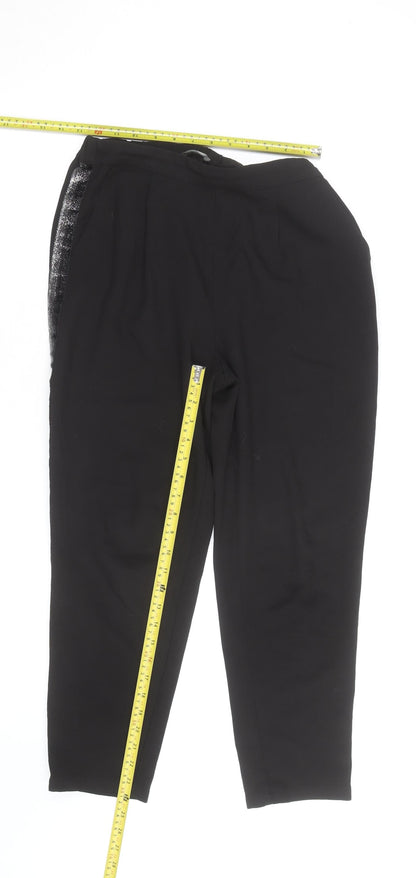 Oasis Women Black Size 8 Tapered Sequin Trim Trousers