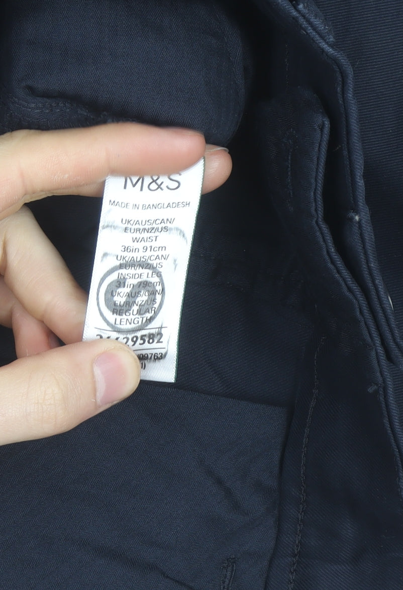 Marks and Spencer Men's Blue Chino Trousers 36W 31L Regular Fit