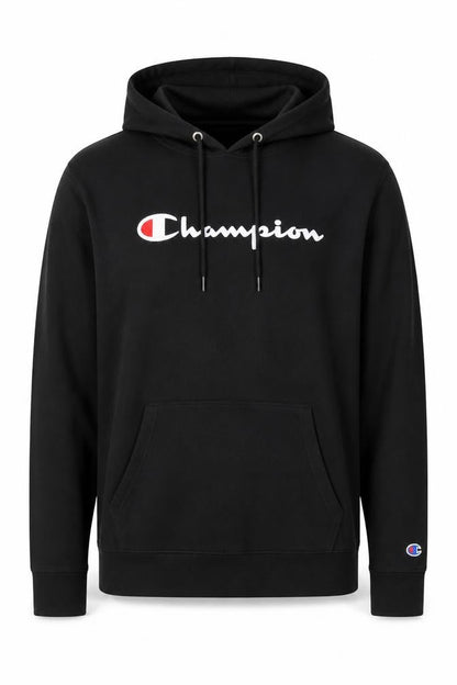 Champion Men’s Black Pullover Hoodie Medium Cotton Logo Sportswear