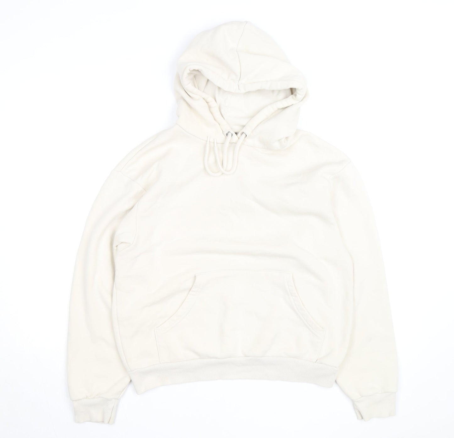 Monki Unisex Ivory Pullover Hoodie XS Fleece Cotton Blend
