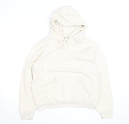 Monki Unisex Ivory Pullover Hoodie XS Fleece Cotton Blend