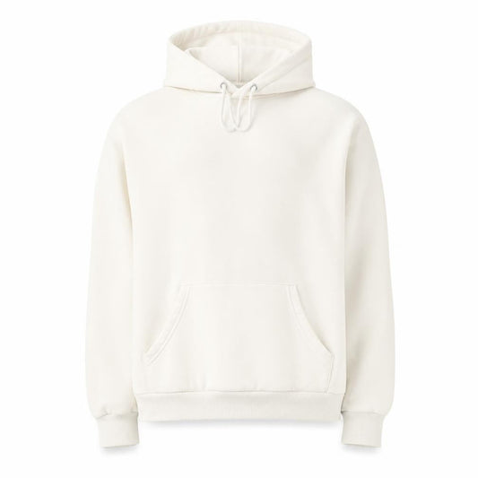 Front view of Monki unisex ivory pullover hoodie xs fleece cotton blend