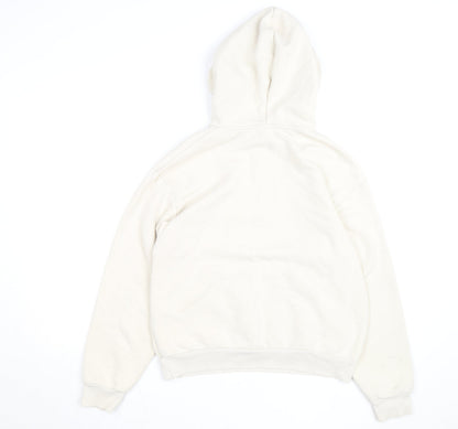Monki Unisex Ivory Pullover Hoodie XS Fleece Cotton Blend