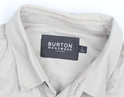 Burton Menswear London Men’s Beige Cotton Twill Button-Up Shirt L