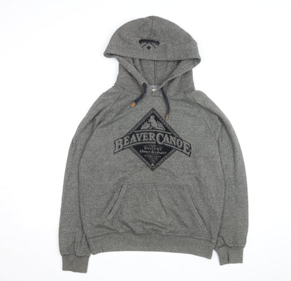 Beaver Canoe Men's Grey Pullover Hoodie Medium Fleece Logo Outdoor