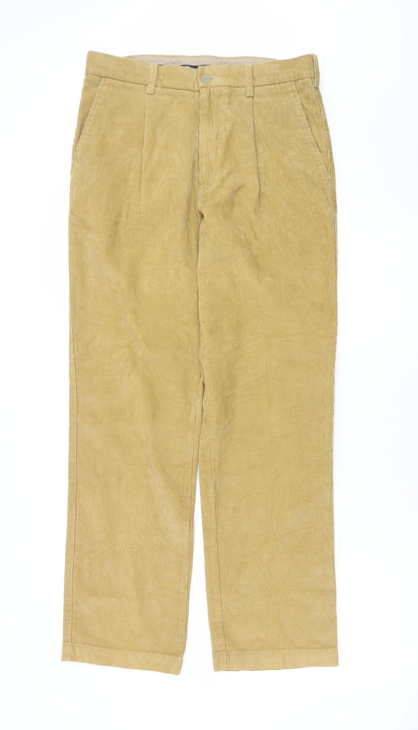 Marks and Spencer Men's Beige Corduroy Pleated Trousers 32W 31L