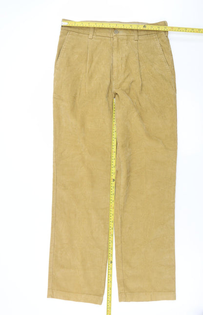 Marks and Spencer Men's Beige Corduroy Pleated Trousers 32W 31L