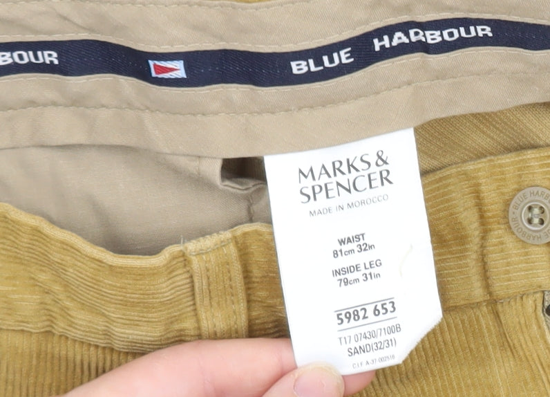 Marks and Spencer Men's Beige Corduroy Pleated Trousers 32W 31L