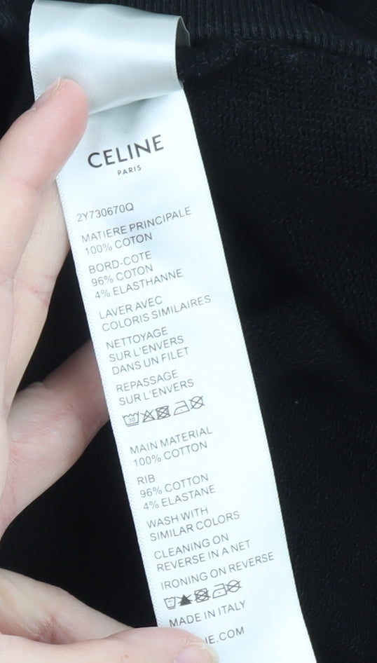 Celine Men's Black Medium Pullover Hoodie Cotton Made In Italy