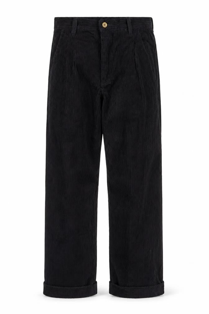 Club Montana Men's Black Corduroy Pleated Trousers Size 32x33