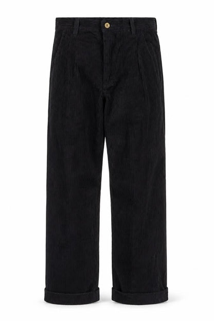 Club Montana Men's Black Corduroy Pleated Trousers Size 32x33