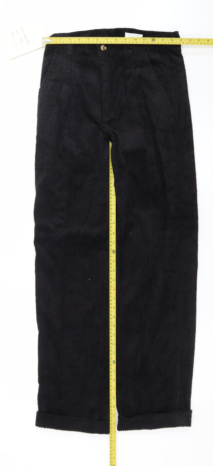 Club Montana Men's Black Corduroy Pleated Trousers Size 32x33