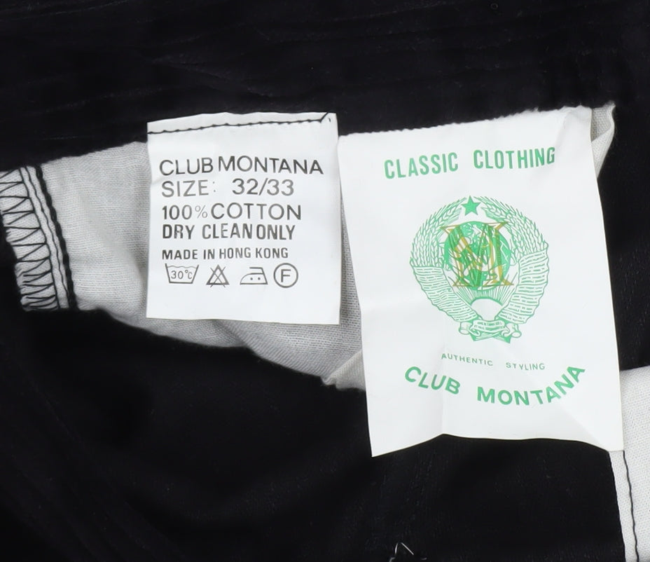 Club Montana Men's Black Corduroy Pleated Trousers Size 32x33