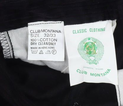 Club Montana Men's Black Corduroy Pleated Trousers Size 32x33